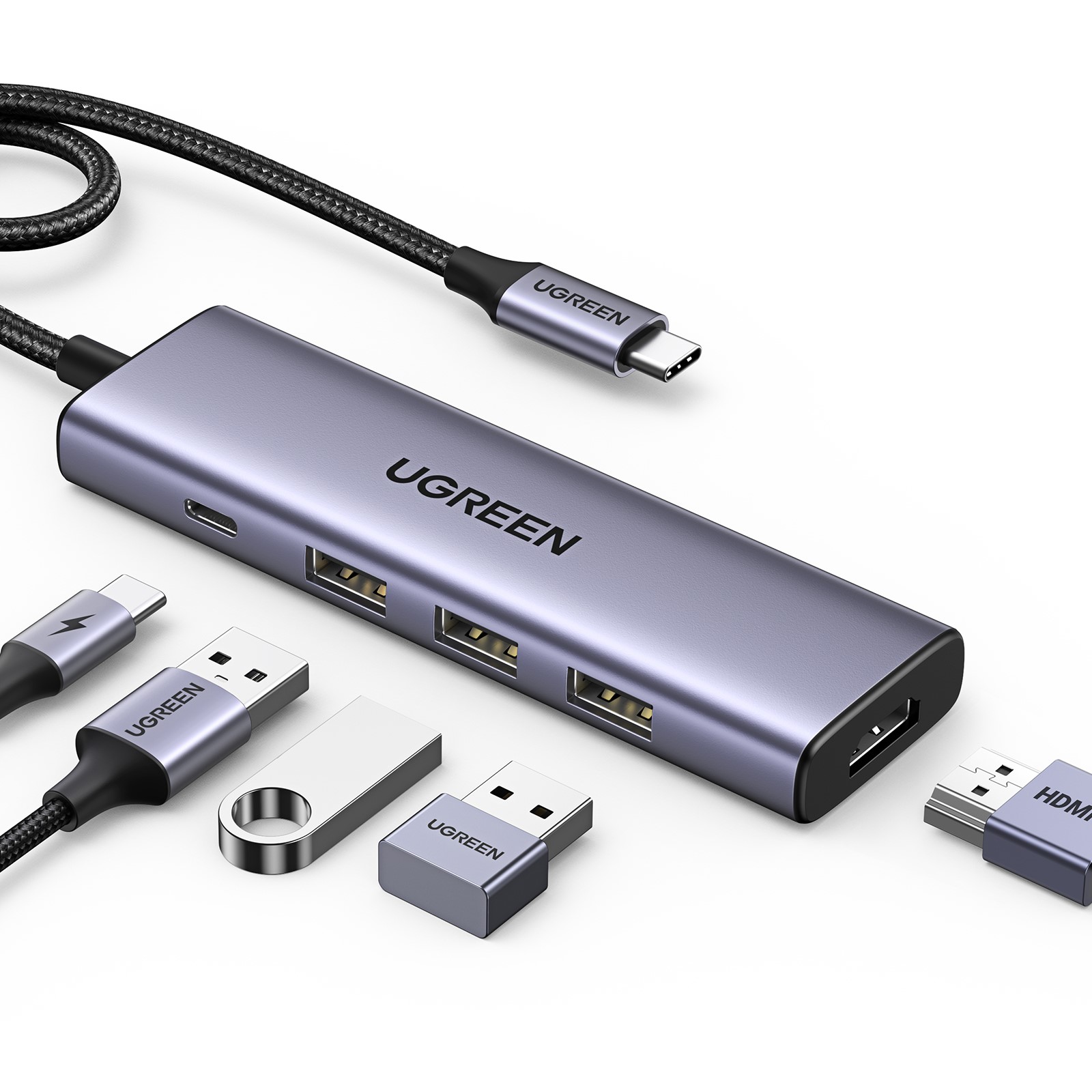 UGREEN Hub 5 ports USB-C vers 3xUSB 3.0+HDMI+USB-C/4K60Hz - Hub - 0