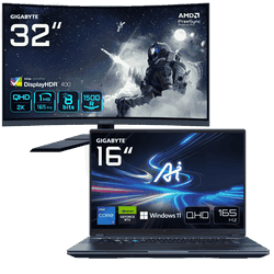 image produit Gigabyte AORUS 16X ASG-53FRC54SH - 16" QHD 165Hz i7-14650HX RTX 4070 140W 16Go 1To W11 + 32" QHD CURVE 165Hz Cybertek