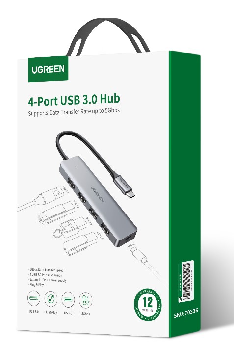 UGREEN Hub 4 ports USB-C vers 4xUSB 3.0 A/0.15m/Gris - Hub UGREEN - 1