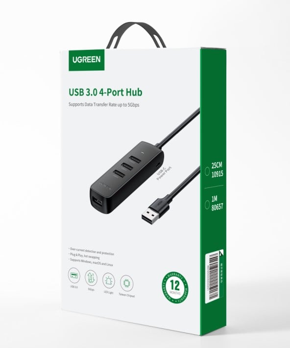 UGREEN Hub 4 ports USB-A vers 4xUSB-A/0.25m/Noir - Hub UGREEN - 1