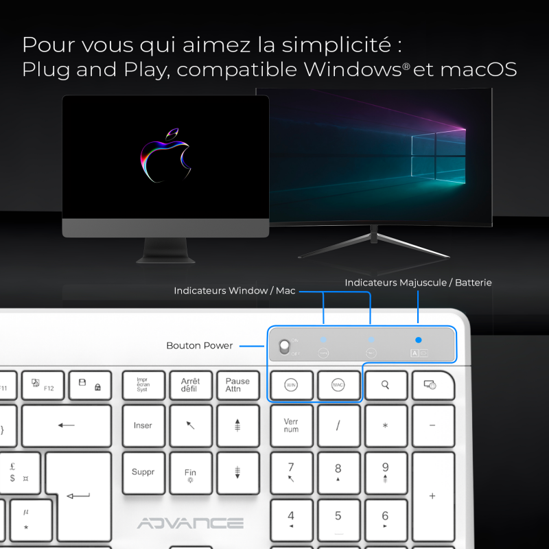 Advance R TYPE Blanc Sans fil/RGB/Batterie/IPX4/Win et Mac - Clavier PC - 6