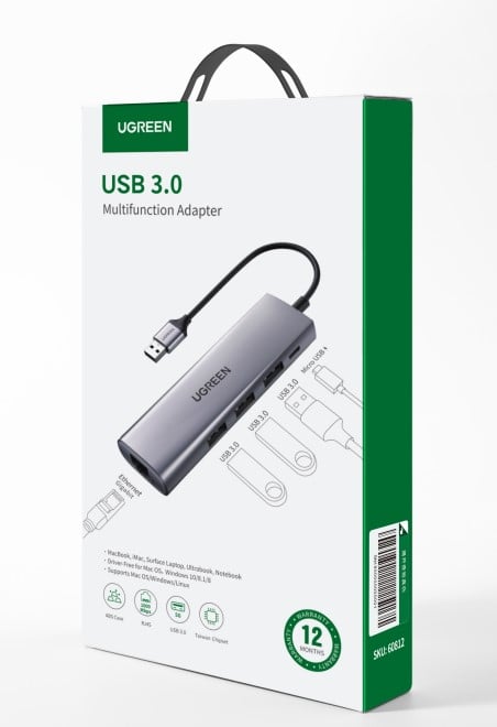 UGREEN 5 ports USB 3.0 vers RJ45+3xUSB 3.0+MicroUSB/Gris - Hub - 1