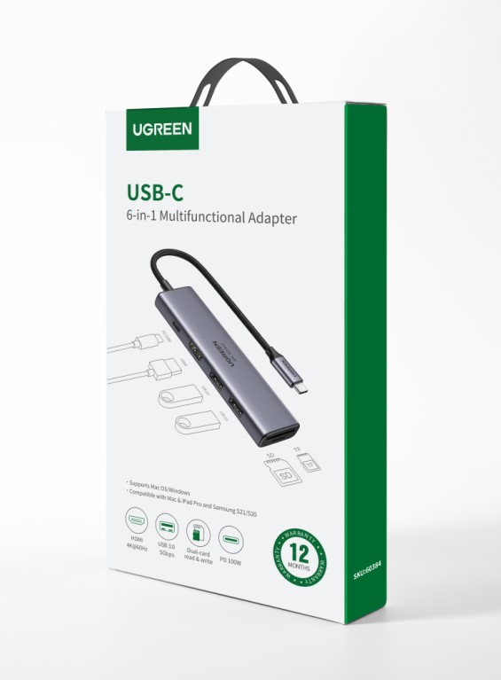 UGREEN Hub USB-C vers 2xUSB 3.0+HDMI+USB-C+SD/TF/4K60Hz - Hub - 1