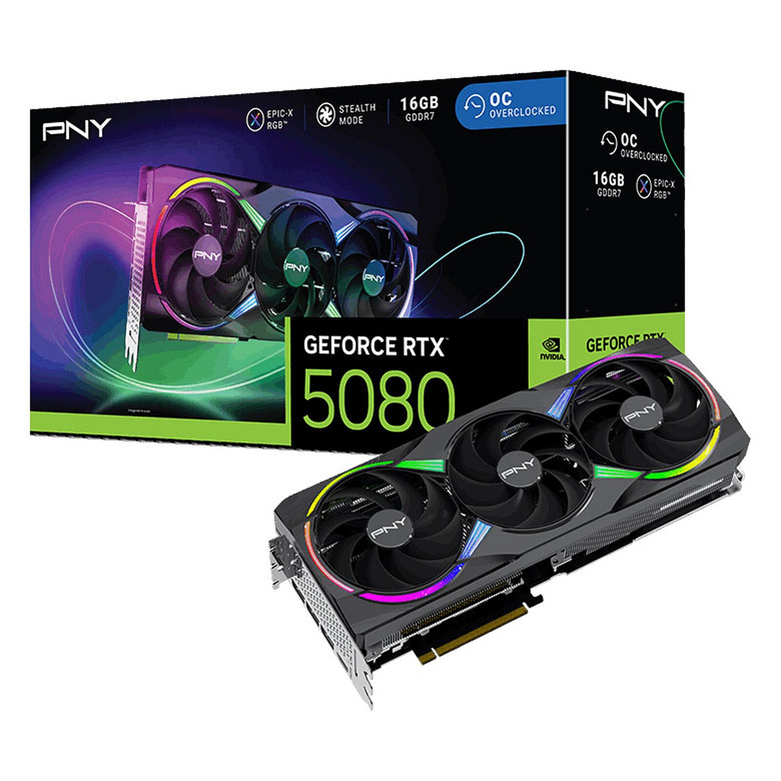 PNY RTX 5080 16GB ARGB Overclocked Triple Fan - Carte graphique - 0