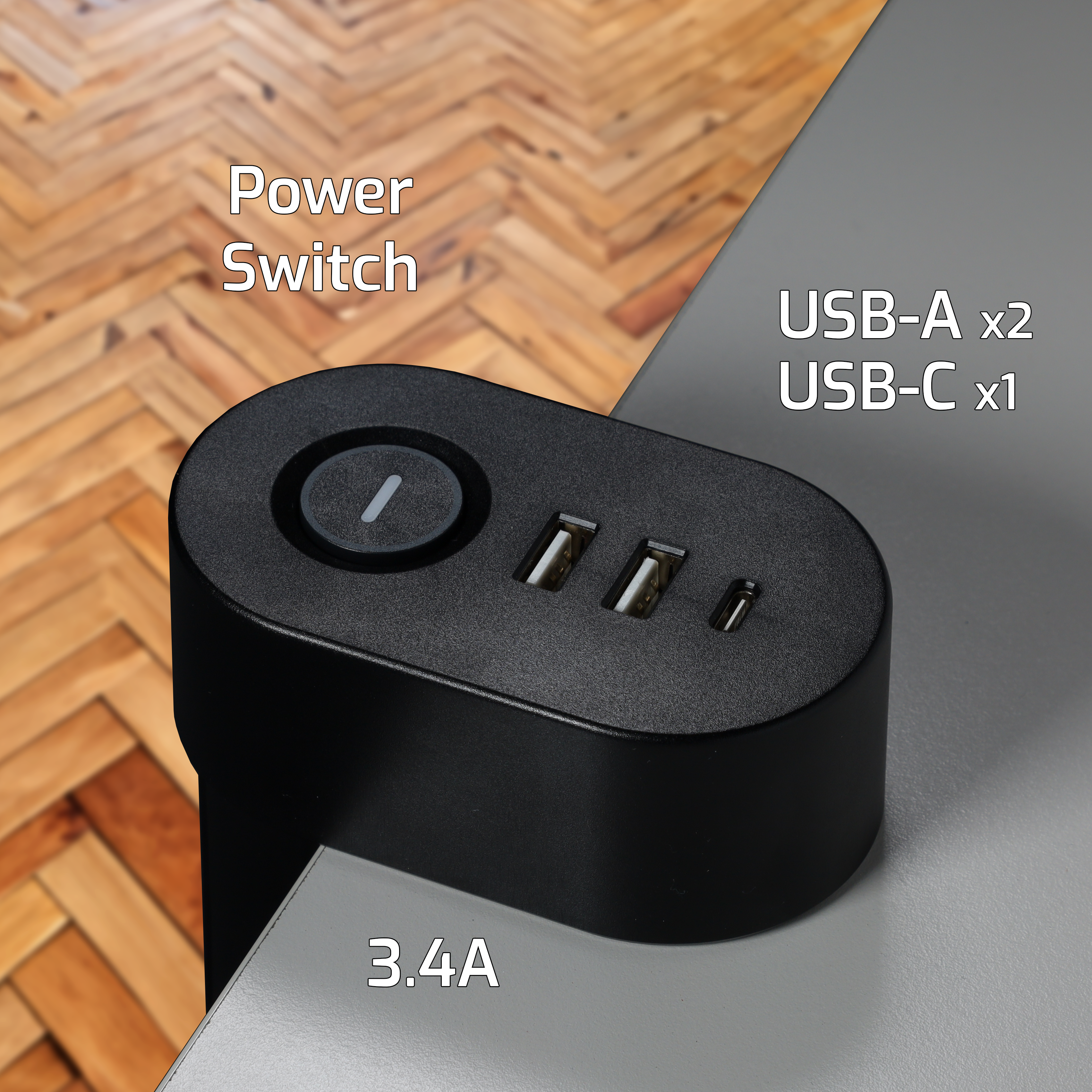 ONLAN Multiprise de bureau à pincer avec USB/USB-C Noir  (MP-AC3-UA2-UC-BK) - Achat / Vente Parasurtenseurs - Multiprises sur Cybertek.fr - 3