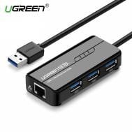 UGREEN 4 ports USB 3.0 vers Rj45+3xUSB 3.0/Noir - Hub UGREEN - 0