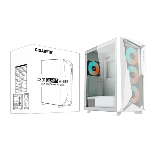 Gigabyte C301 GLASS WHITE V2  - Boîtier PC Gigabyte - Cybertek.fr - 7