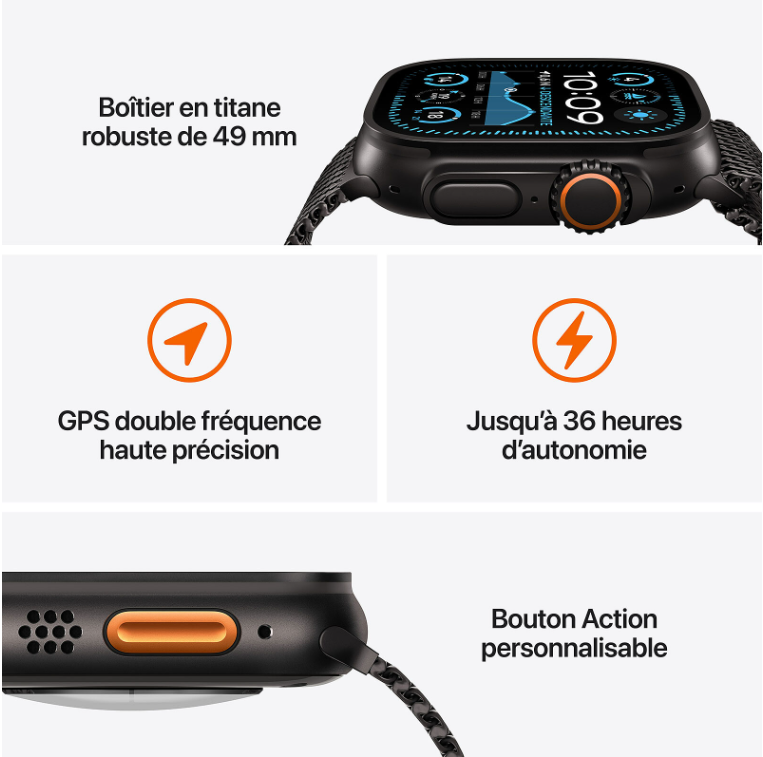 Apple Watch Ultra 2 GPS + Cellular 49mm Titane Noir M/L (MX4V3NF/A) - Achat / Vente Objet connecté / Domotique sur Cybertek.fr - 2