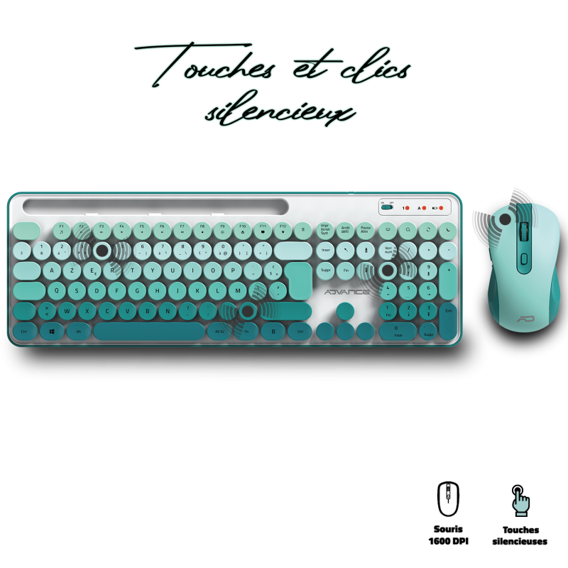 Advance PEP'S WIRELESS sans fil/Silencieux/Blanc Vert - Pack Clavier/Souris - 2