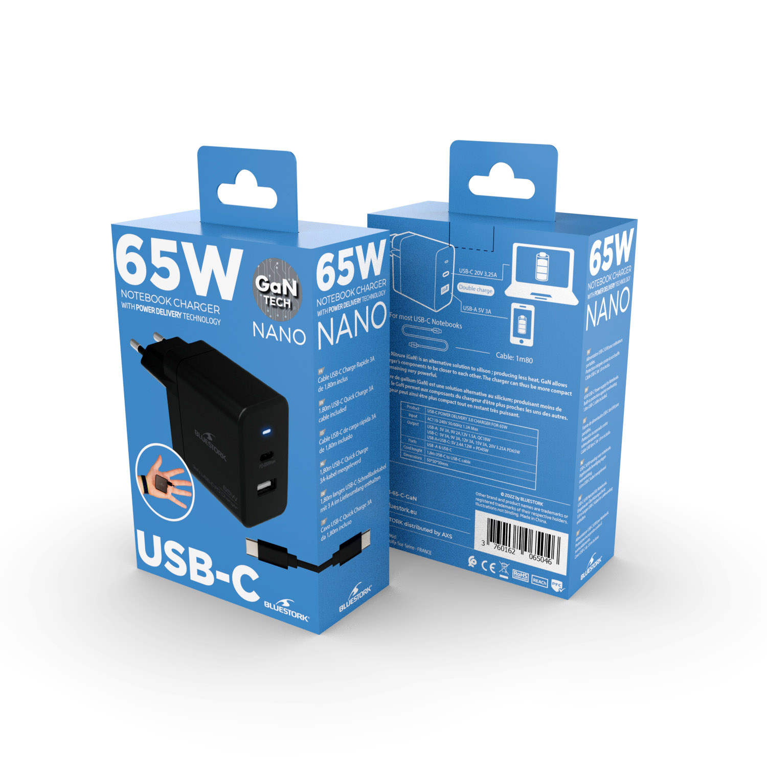 Bluestork Alimentation universelle - Noir/USB/USB-C/65W (PW-NB-65-C-GAN) - Achat / Vente Accessoire alimentation sur Cybertek.fr - 0