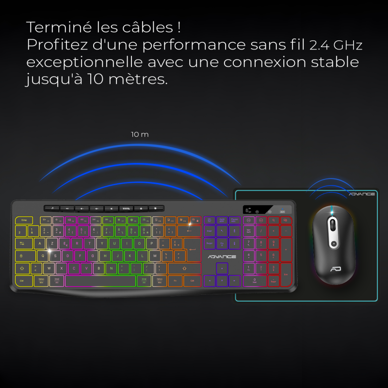 Advance R TYPE Combo Noir Sansfil/RGB/Batterie/IPX4/WinMac - Pack Clavier/Souris - 1