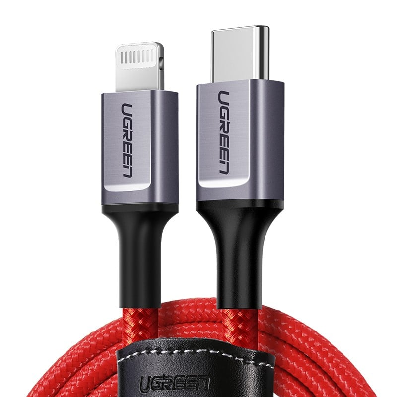 Câble USB-C vers Lightning/Tressé/60W/1m/Rouge - Connectique PC/Téléphonie  - 0