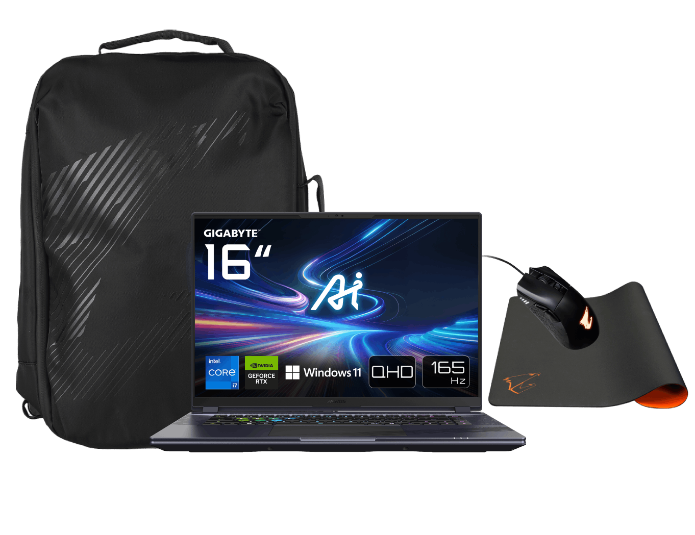 PC portable Gigabyte AORUS 16X 9KG-43FRC54SH - 16" QHD 165Hz i7-13650HX RTX4060 16Go 1To W11 + Sac à dos + Souris + Tapis Cybertek