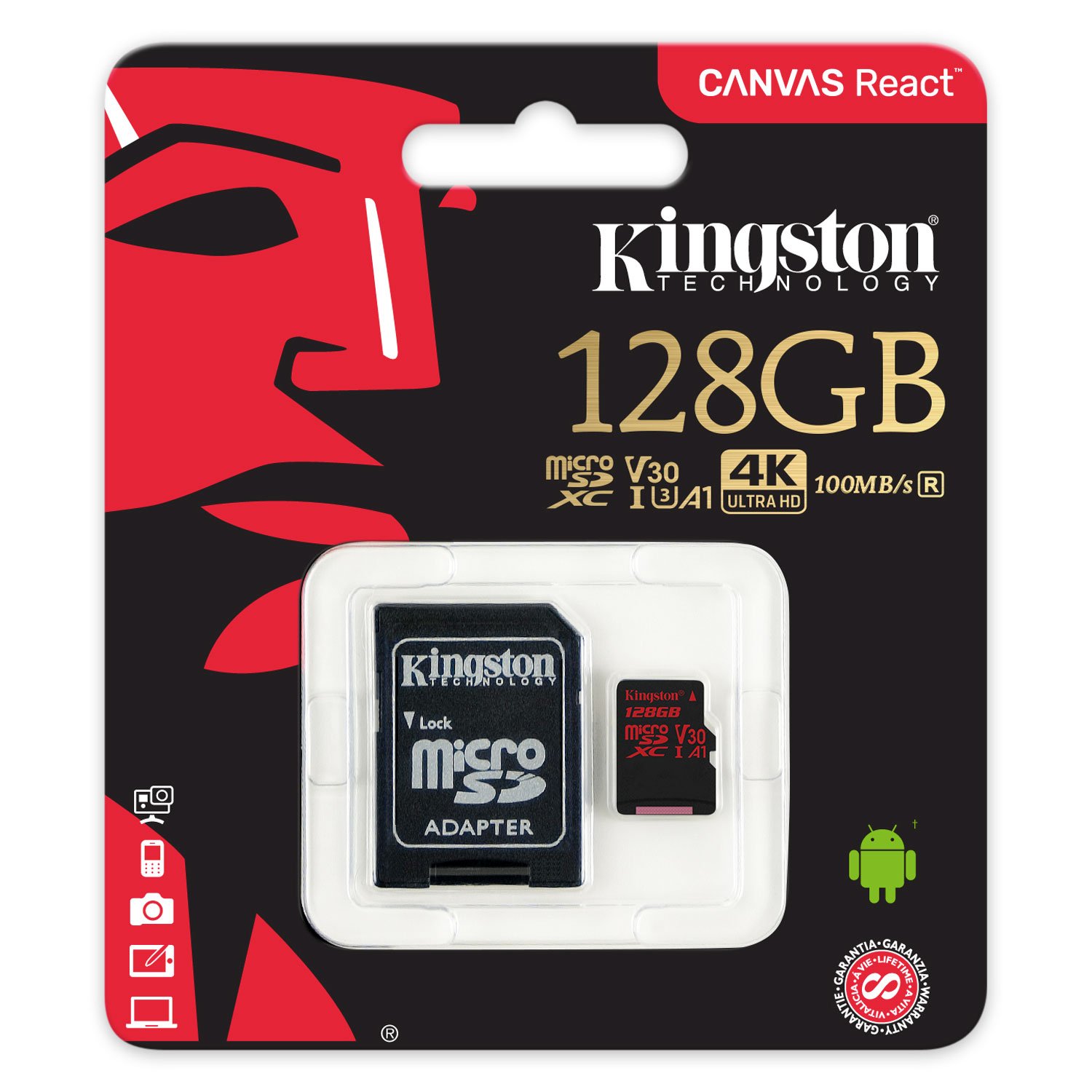 Kingston Micro SDHC 128Go Class 10 A1 V30 +Adapt SDCR/128GB - Carte mémoire - 1