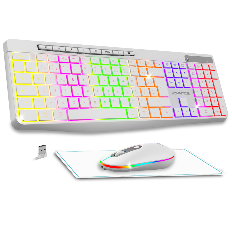 Advance RTYPE Combo Blanc Sansfil/RGB/Batterie/IPX4/WinMac - Pack Clavier/Souris - 0