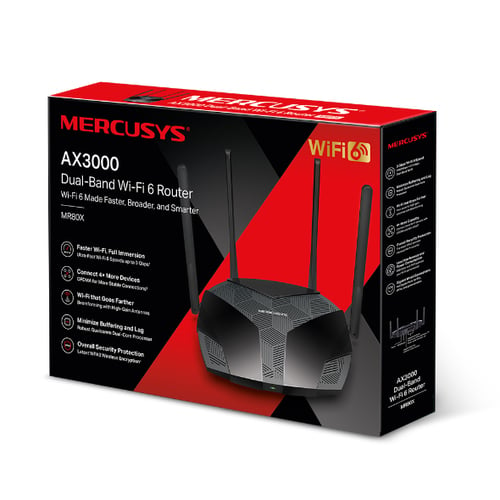 Mercusys 4 Ports - WiFi 6 AX3000 bi-bande - MR80X - Routeur - 4