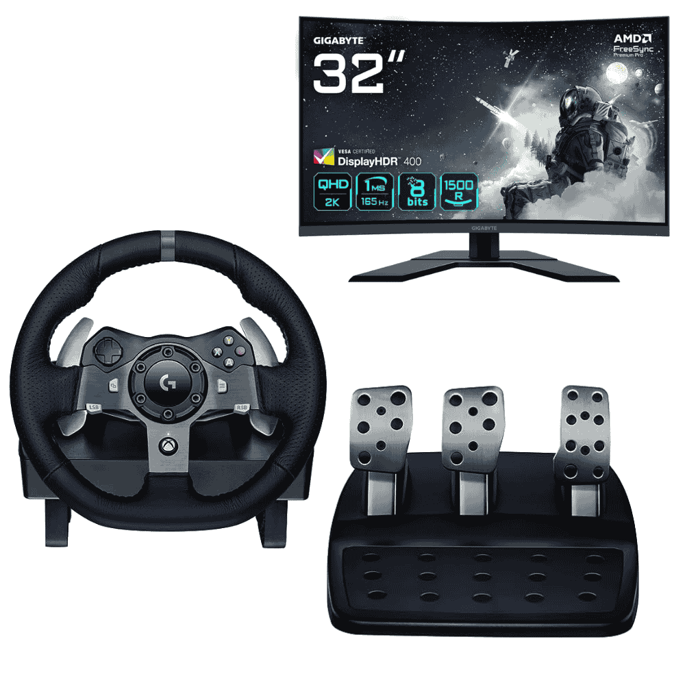 Logitech Volant G920 + Moniteur Gigabyte G32Q (941-000123 / G32QC A-EK3) - Achat / Vente Pack Peripheriques sur Cybertek.fr - 0