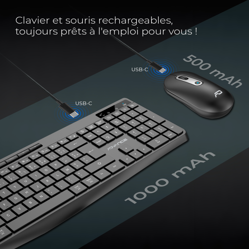 Advance R TYPE Combo Noir Sansfil/RGB/Batterie/IPX4/WinMac - Pack Clavier/Souris - 5