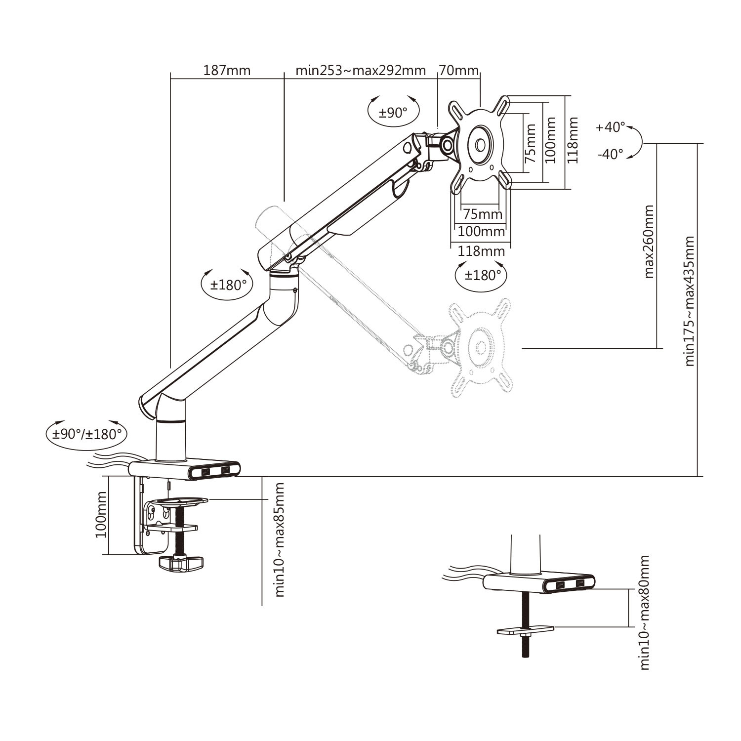 Support de bureau Full Motion écran 17"- 32" Blanc - Accessoire écran - 2