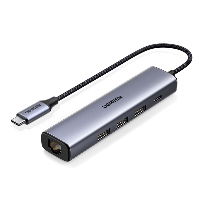 UGREEN Hub 4 ports USB-C vers 3xUSB 3.0+RJ45/0.20m/Gris - Hub - 0