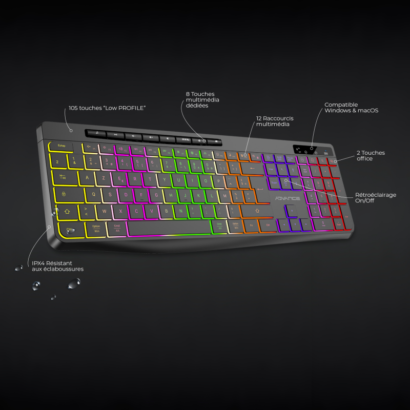 Advance R TYPE Noir Sans fil/RGB/Batterie/IPX4/Win et Mac - Clavier PC - 3